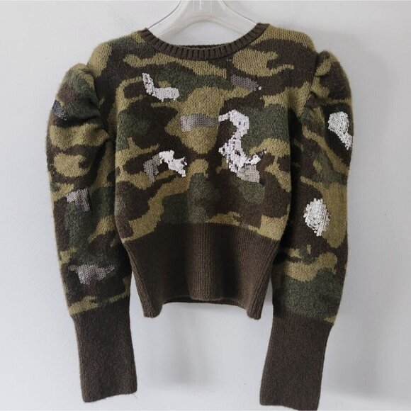 ZARA | Camo Sweater Cropped Sequin Details Military Green Sz LARGE - Picture 4 of 6